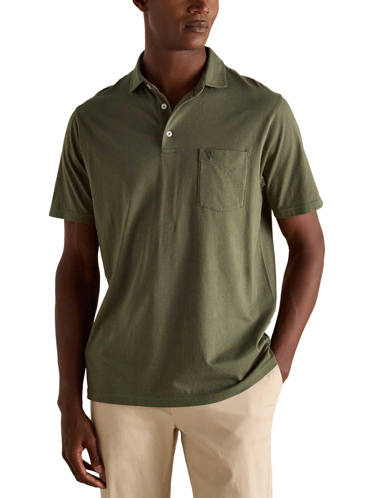 Product image 2 of 6, which shows Joules Emmett Cotton Regular Fit Short Sleeve Polo Shirt, Khaki Green, S