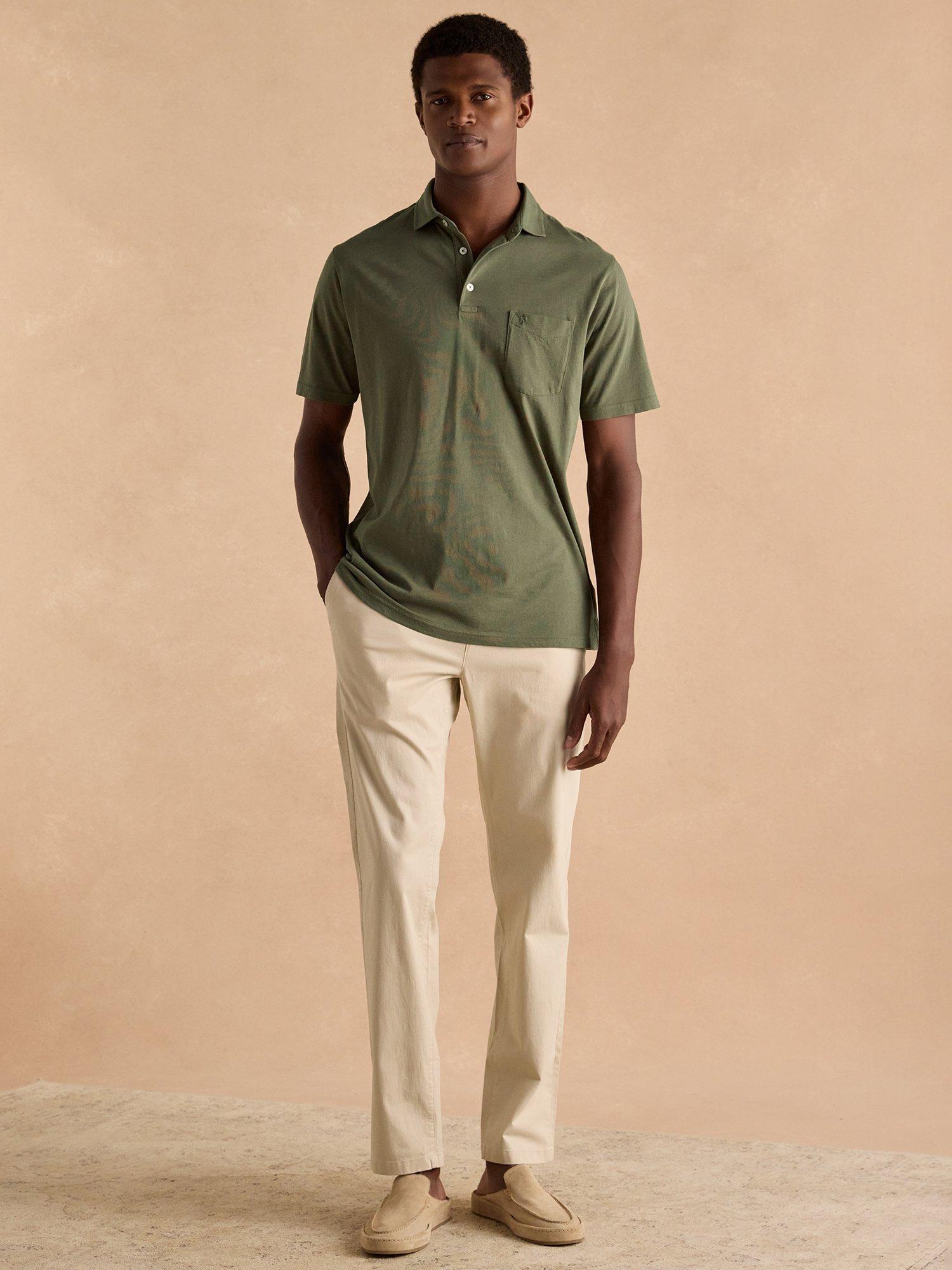 Product image 6 of 6, which shows Joules Emmett Cotton Regular Fit Short Sleeve Polo Shirt, Khaki Green, S