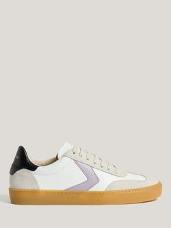 Jigsaw Portland Leather Panelled Lace-Up Trainers, White/Multi, White/Multi