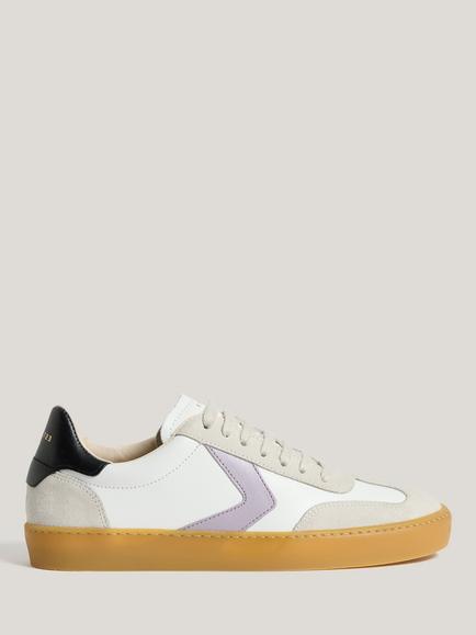 Jigsaw Portland Leather Panelled Lace-Up Trainers, White/Multi, White/Multi