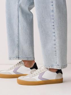 Jigsaw Portland Leather Panelled Lace-Up Trainers, White/Multi - view 2, White/Multi