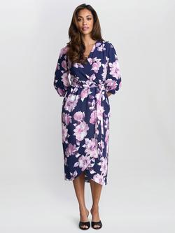 Gina Bacconi Keeley Floral Midi Dress, Navy/Multi, Navy/Multi