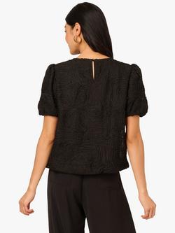 Adrianna Papell Squiggle Embroidered Top, Black - view 2, Black