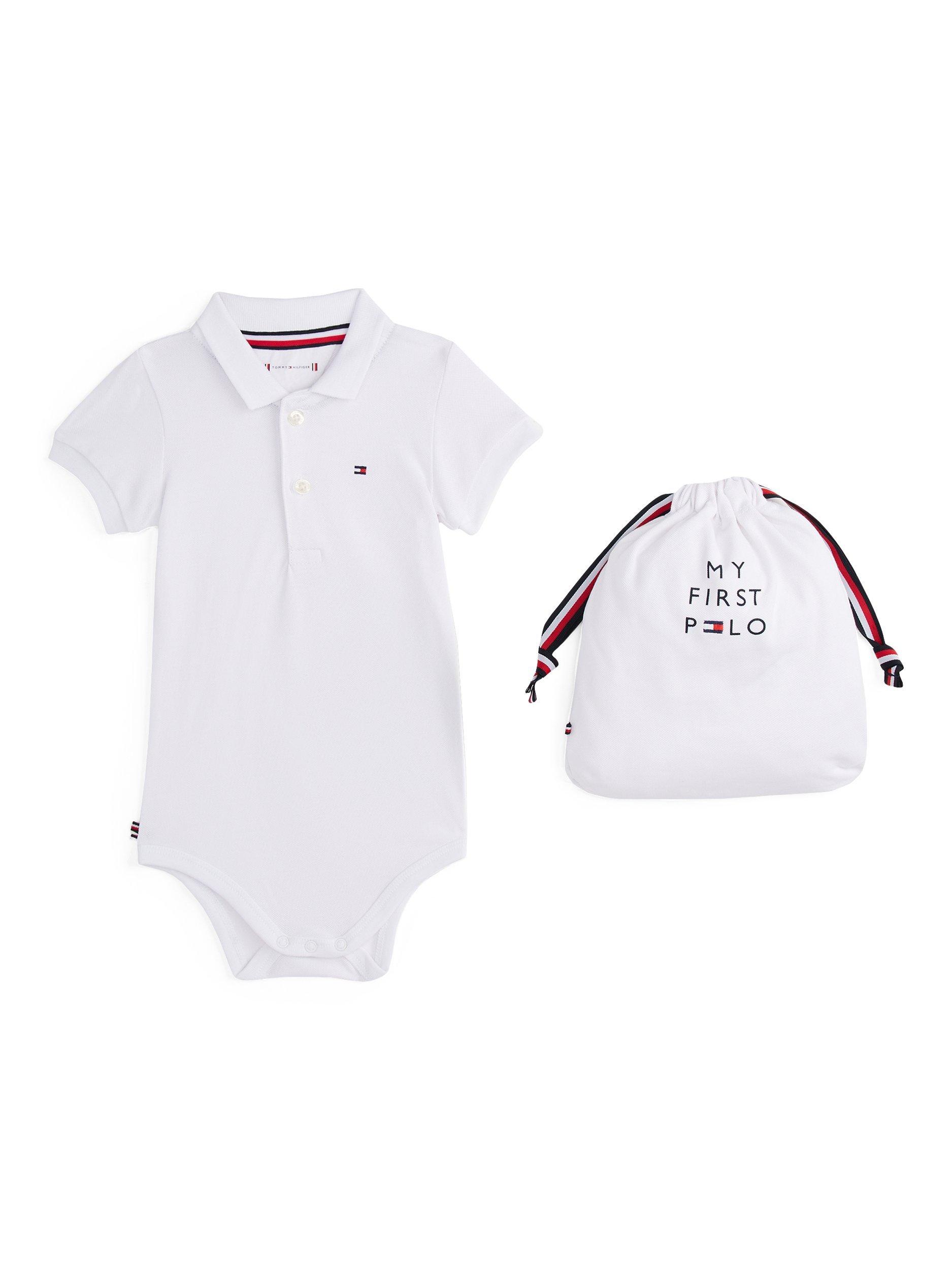 Product image 1 of 3, which shows Tommy Hilfiger Baby Cotton Blend Polo Bodysuit Gift Set, White, 0-3 months