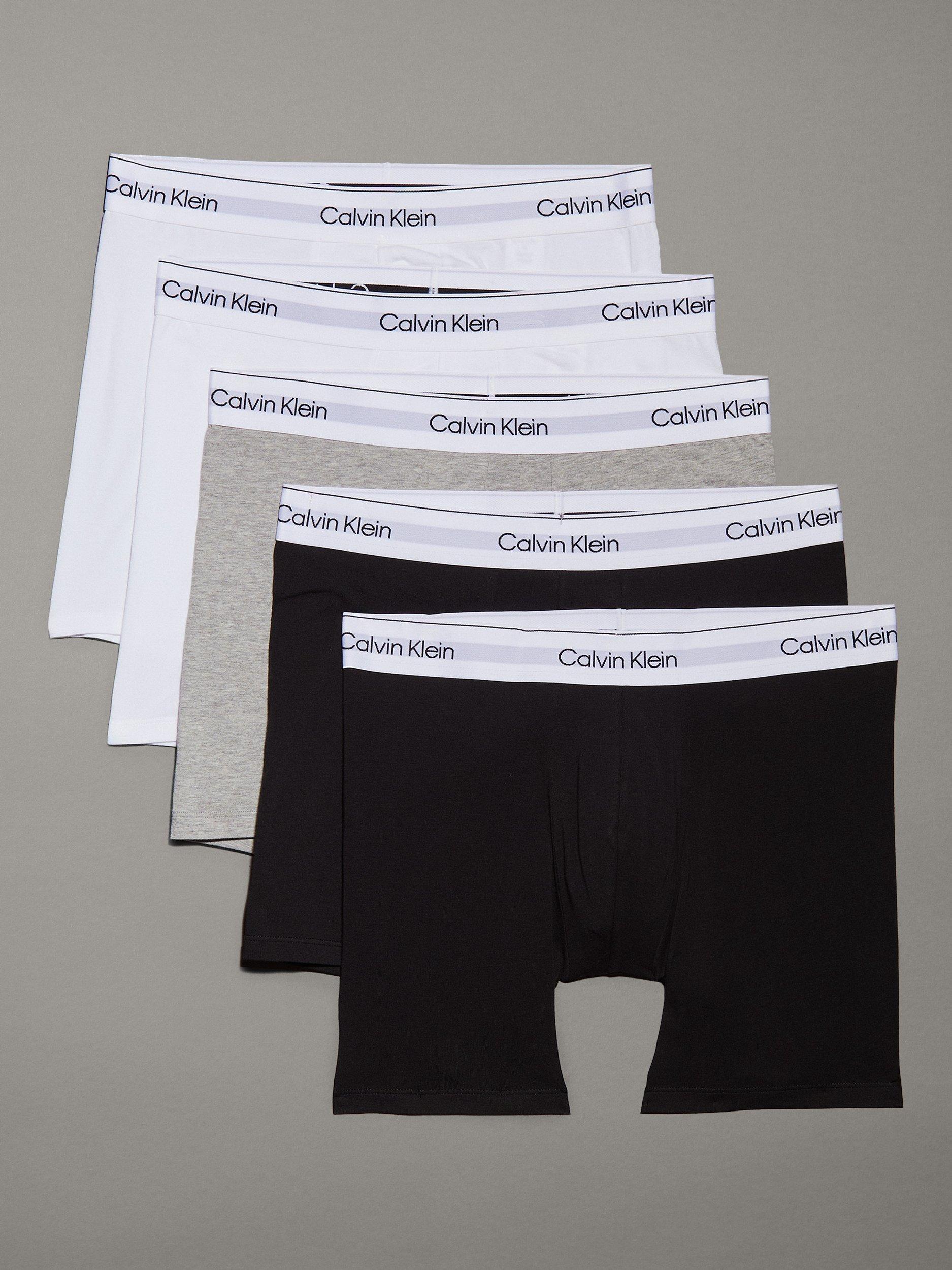 Product image 1 of 4, which shows Calvin Klein Cotton Blend Boxer Briefs, Pack of 5, Black/White/Light Grey, S
