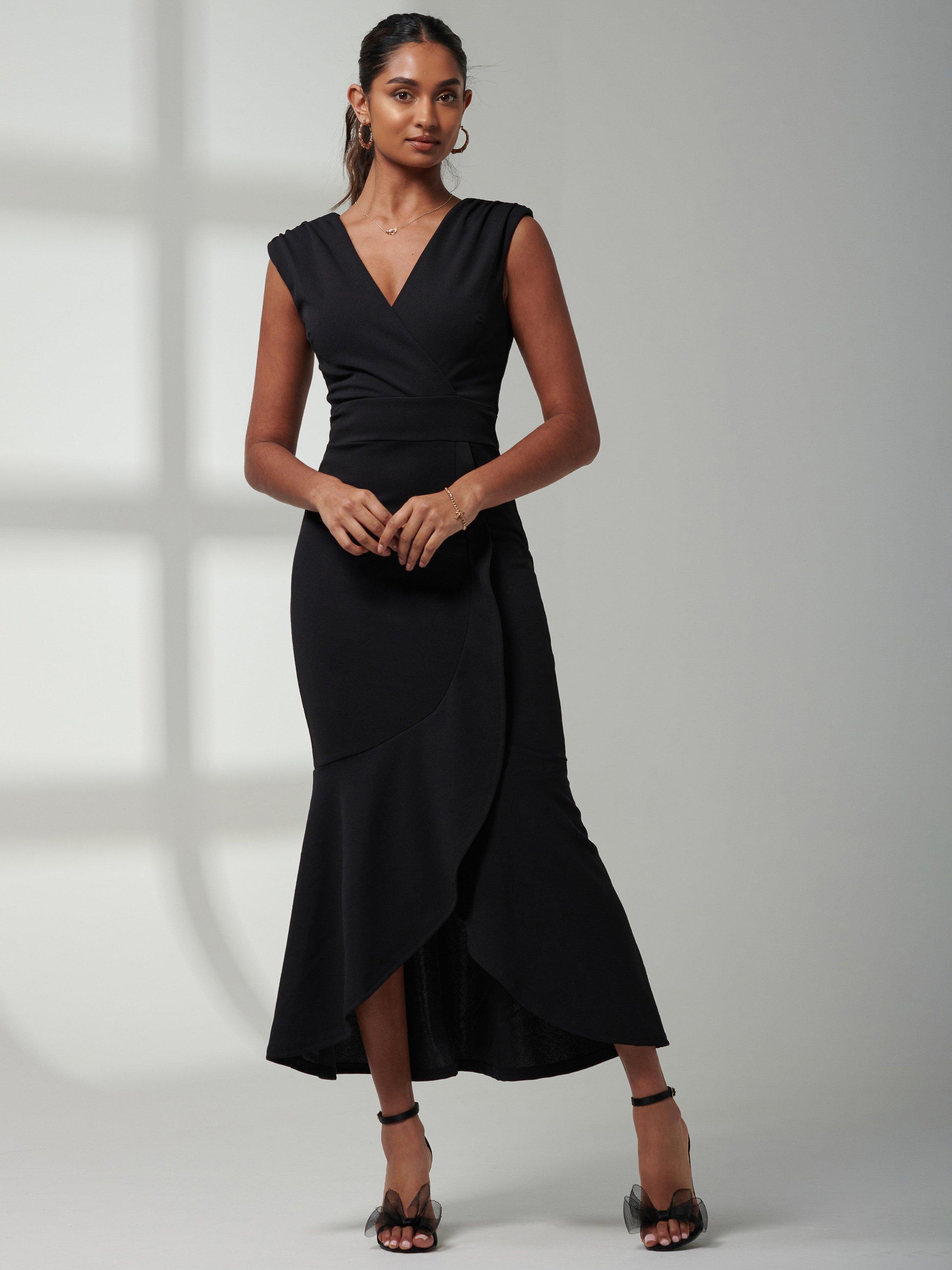 Product image 3 of 7, which shows Jolie Moi Mabruaka Frill Fishtail Maxi Dress, Black, 14