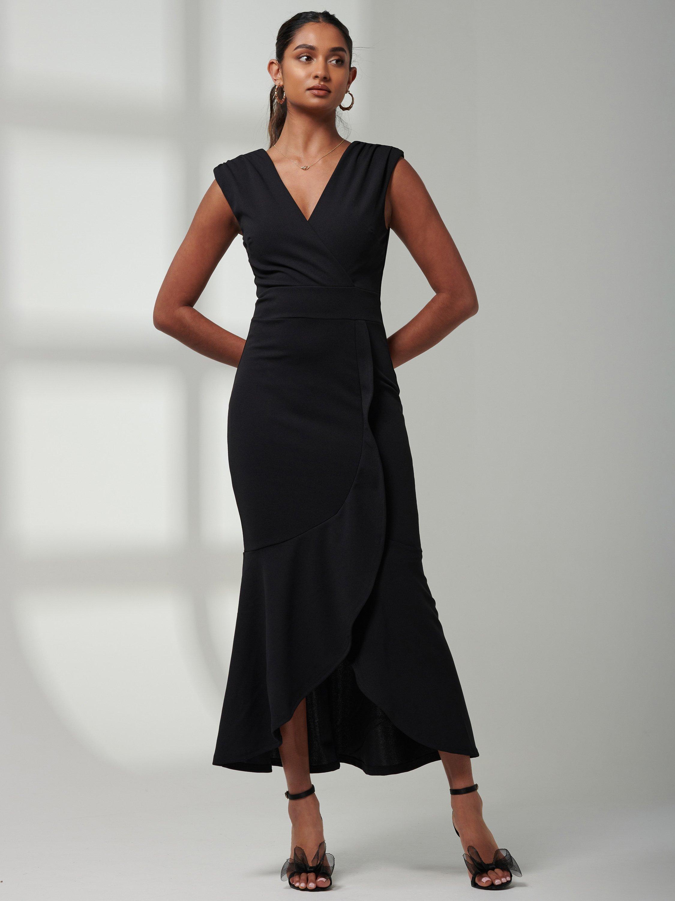 Product image 6 of 7, which shows Jolie Moi Mabruaka Frill Fishtail Maxi Dress, Black, 14
