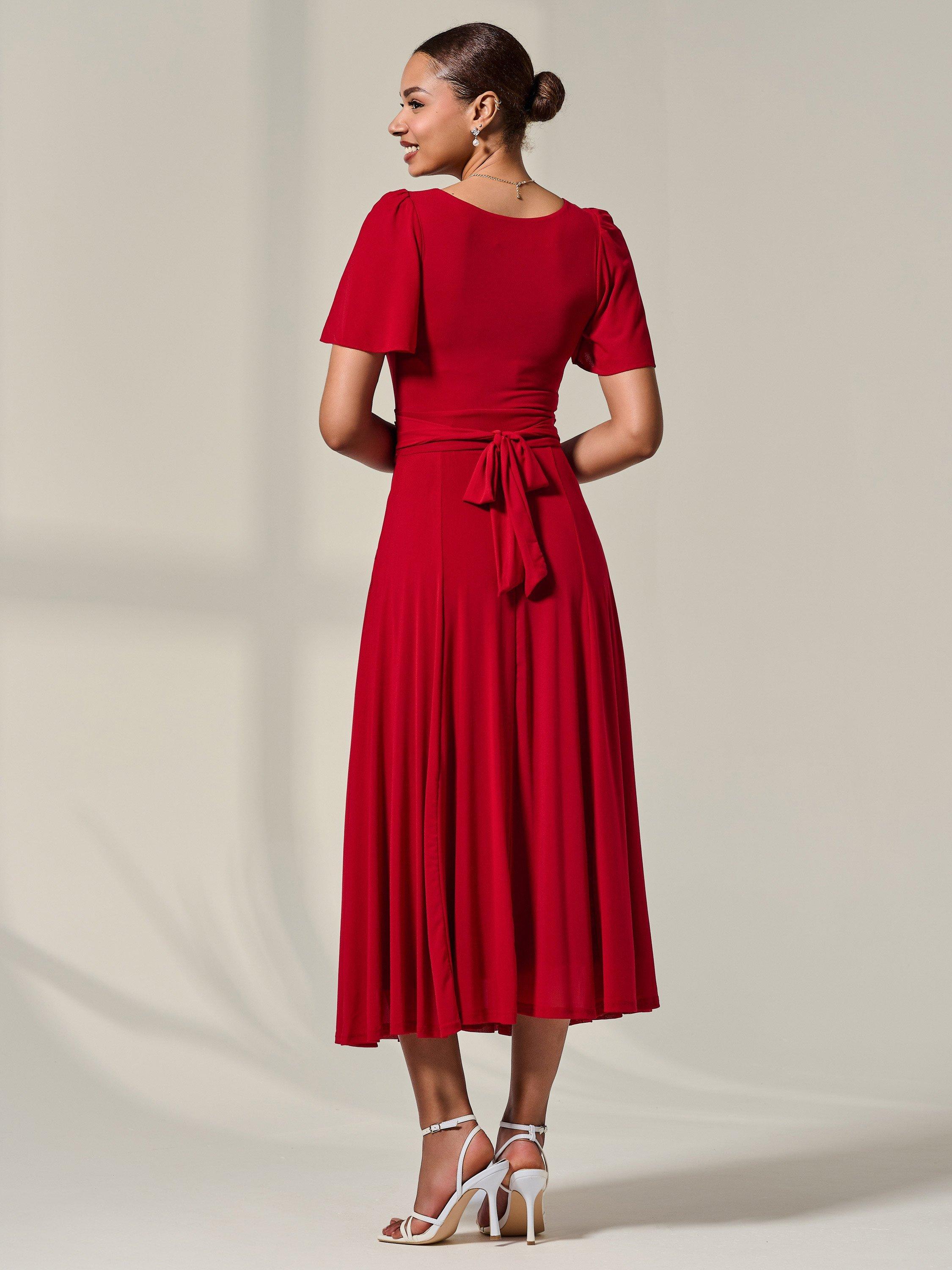 Jolie Moi Ayla Plain Mesh Maxi Dress, Red