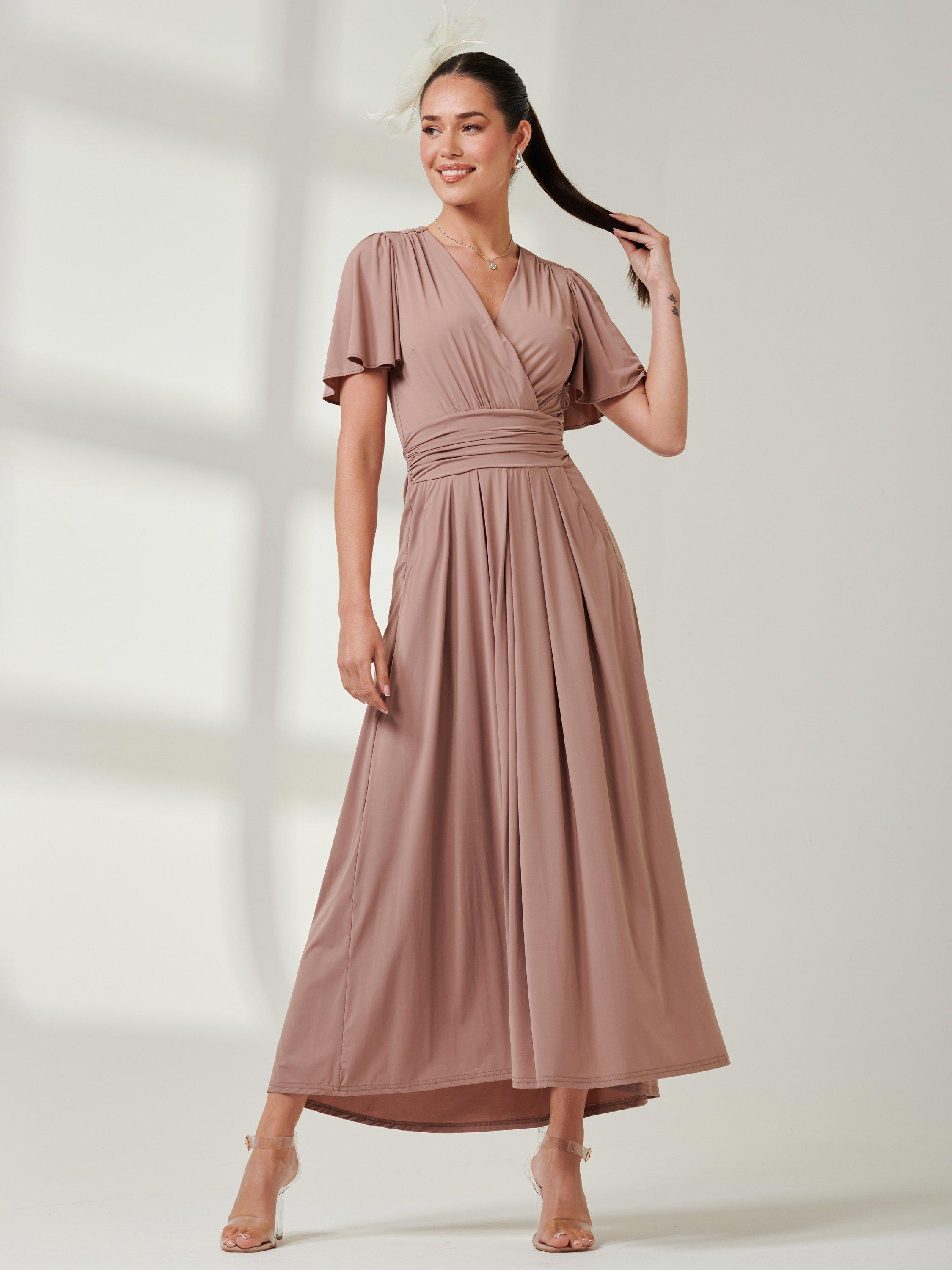 Product image 1 of 7, which shows Jolie Moi Angel Sleeve Soft Jersey Maxi Dress, Rose Taupe, 10