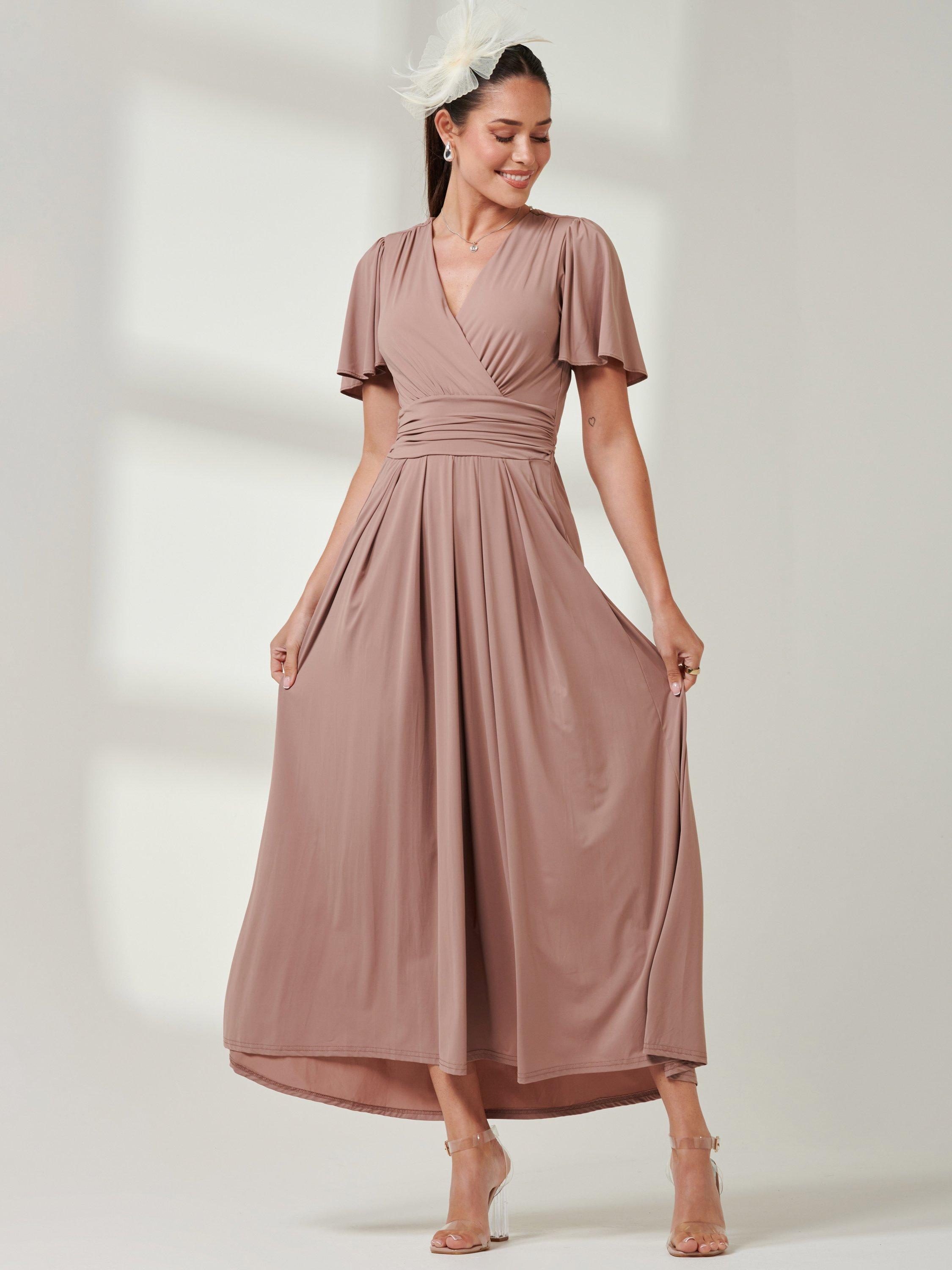 Product image 3 of 7, which shows Jolie Moi Angel Sleeve Soft Jersey Maxi Dress, Rose Taupe, 10