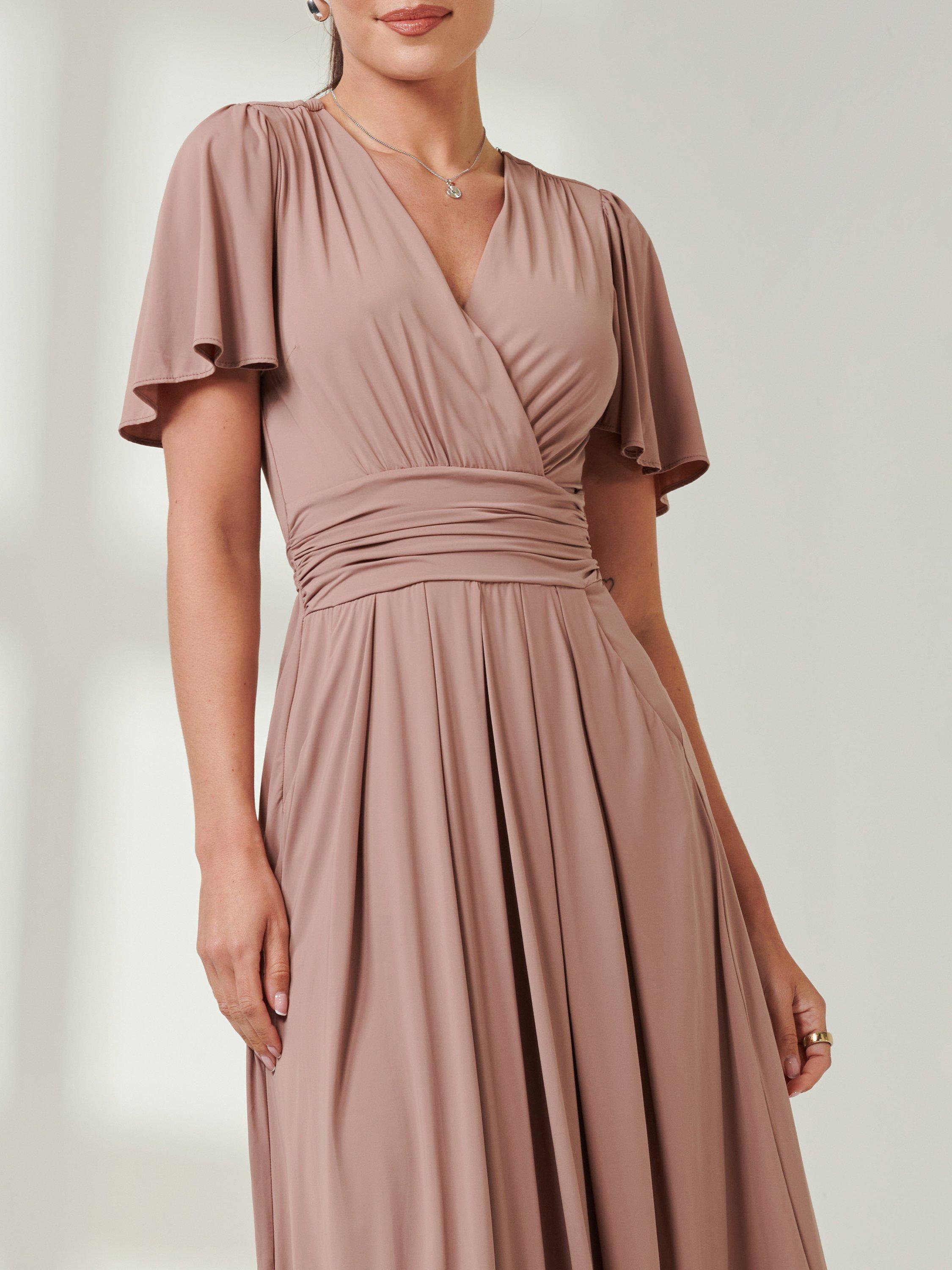 Product image 4 of 7, which shows Jolie Moi Angel Sleeve Soft Jersey Maxi Dress, Rose Taupe, 10
