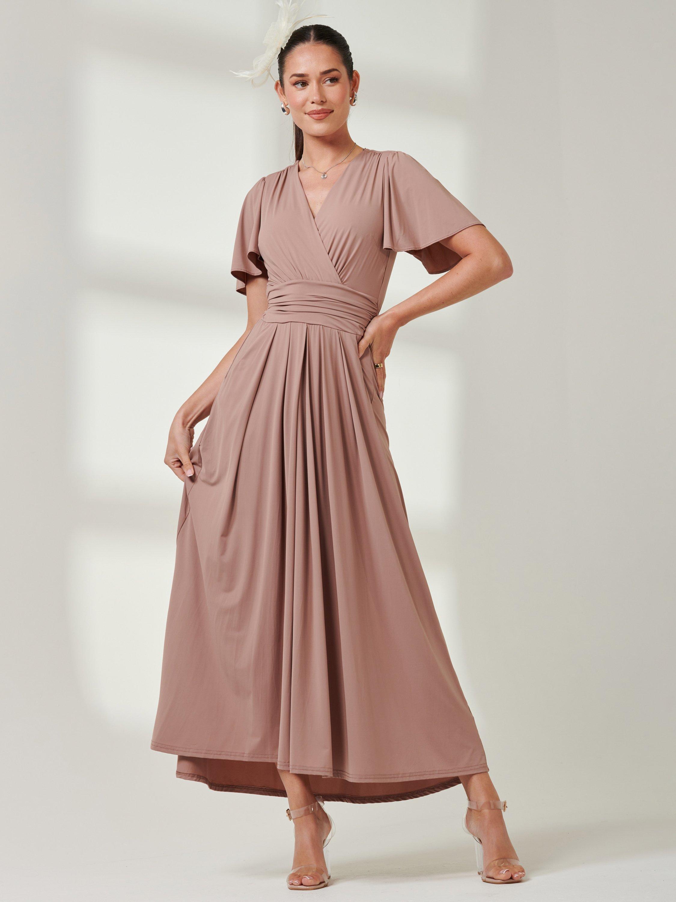 Product image 5 of 7, which shows Jolie Moi Angel Sleeve Soft Jersey Maxi Dress, Rose Taupe, 10