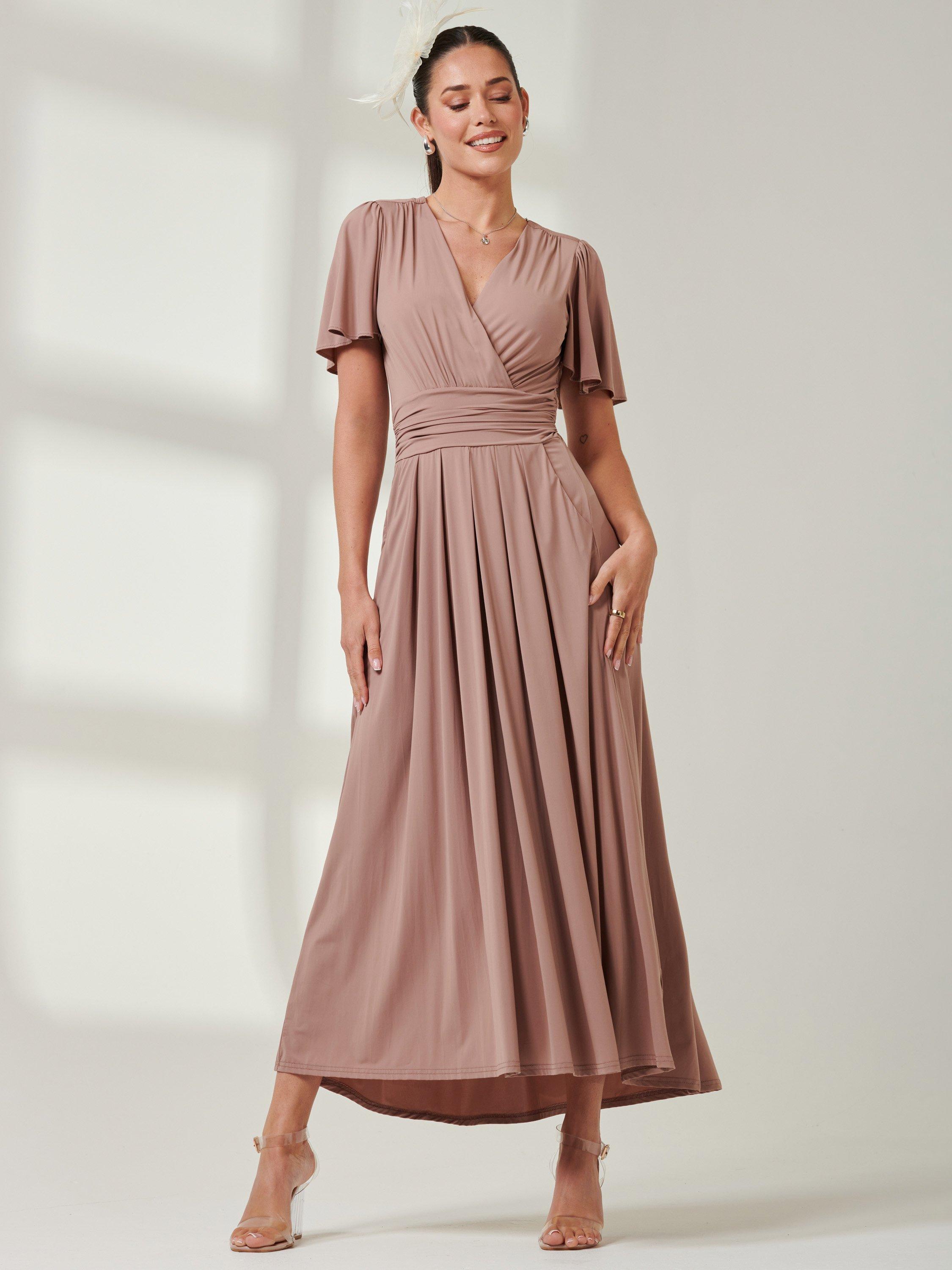 Product image 6 of 7, which shows Jolie Moi Angel Sleeve Soft Jersey Maxi Dress, Rose Taupe, 10