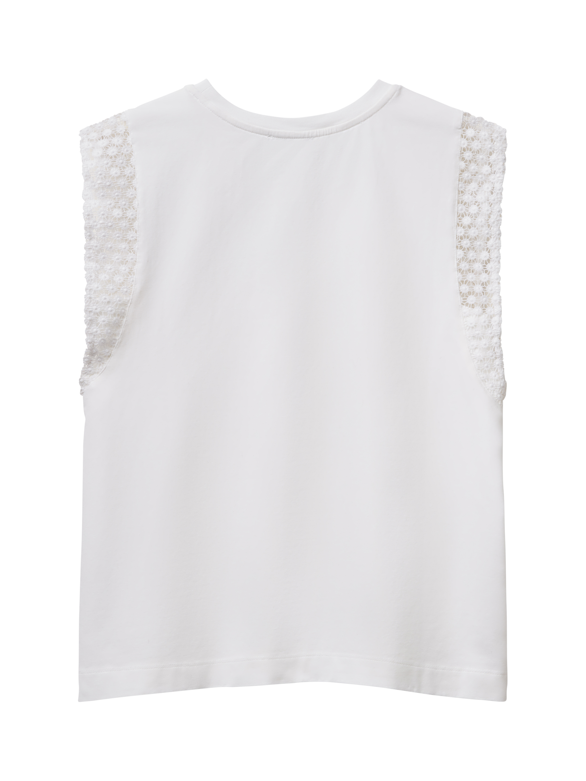 Product image 4 of 4, which shows Benetton Macramé Detail Jersey Top, Optical White, XS