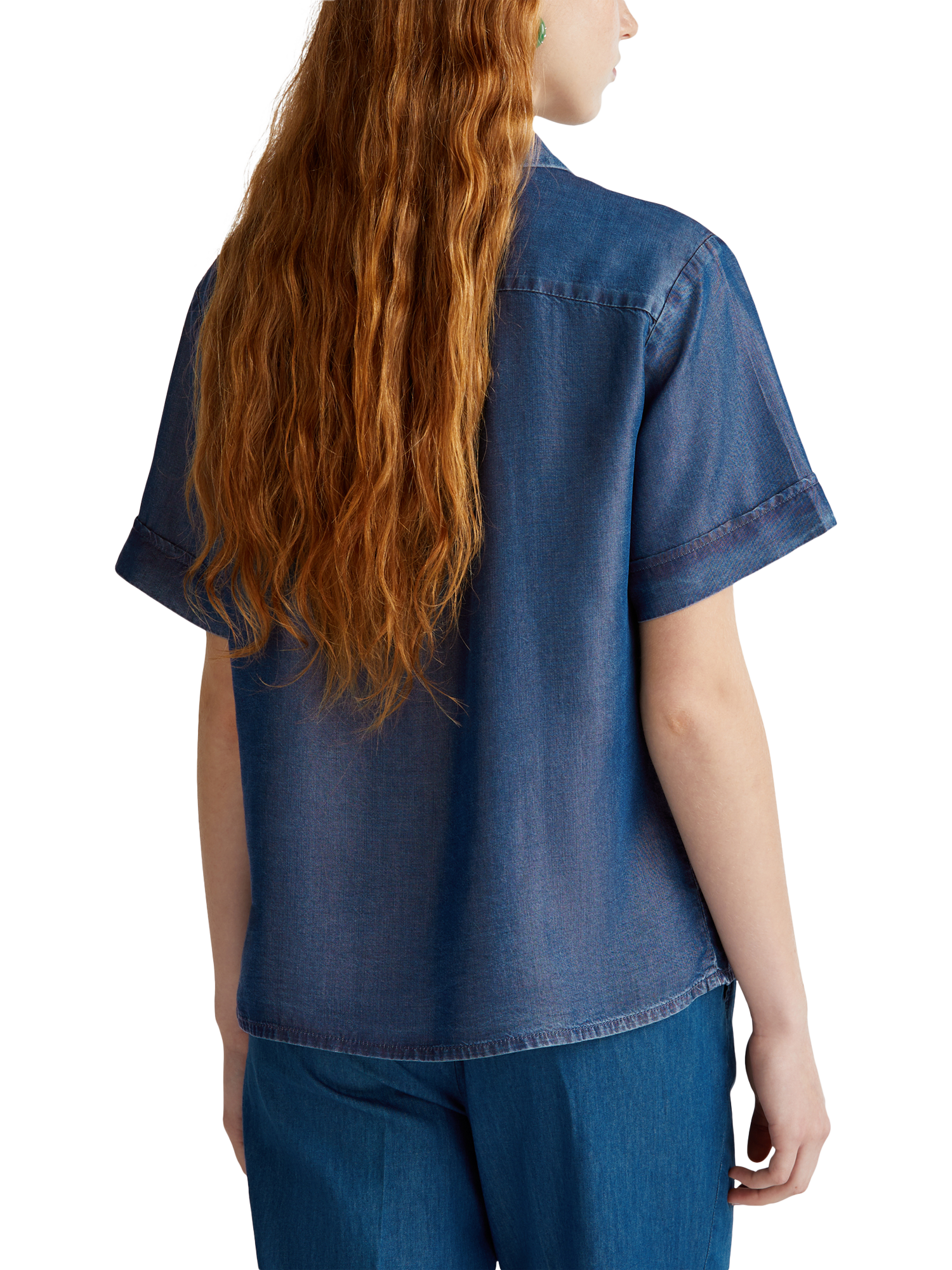 Product image 2 of 4, which shows Benetton Boxy Short Sleeve Denim Shirt, Medium Blue, XS