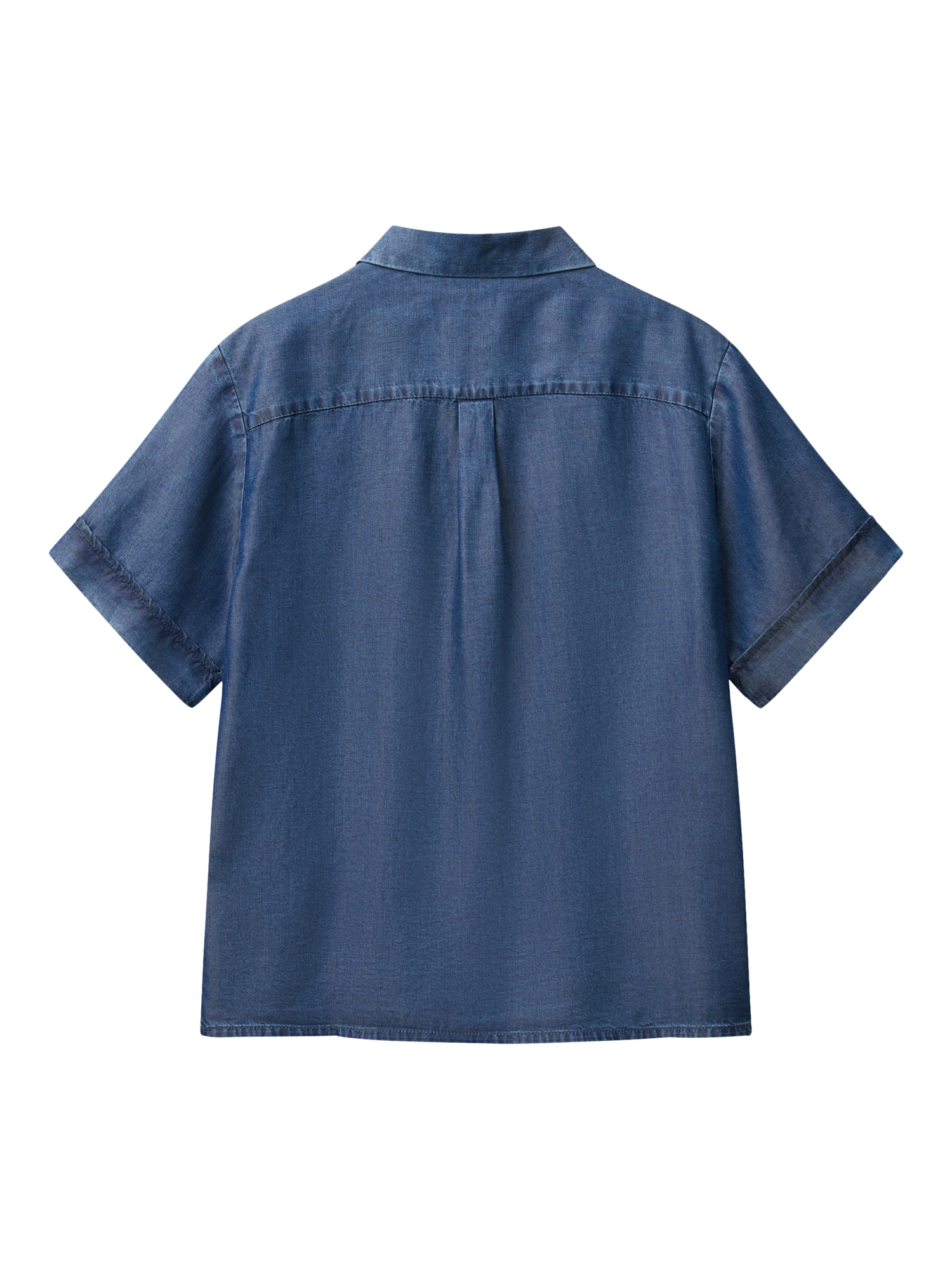 Product image 4 of 4, which shows Benetton Boxy Short Sleeve Denim Shirt, Medium Blue, XS