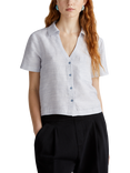 Benetton Boxy Short Sleeve Linen Blend Shirt, Air Force Blue