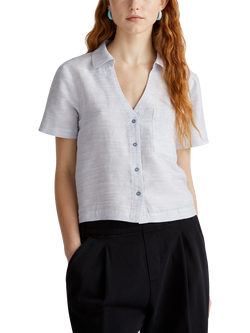 Benetton Boxy Short Sleeve Linen Blend Shirt, Air Force Blue