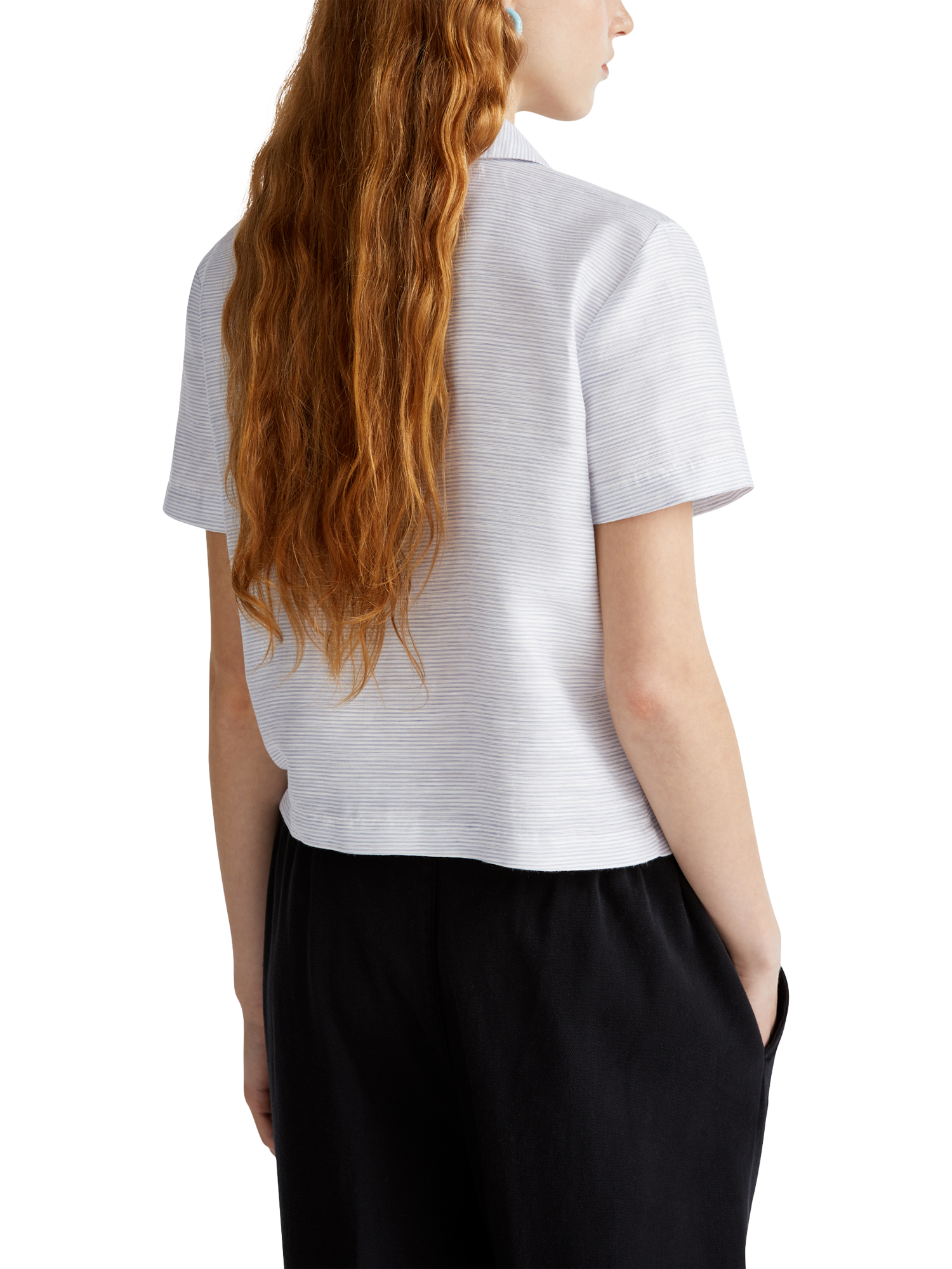 Product image 2 of 4, which shows Benetton Boxy Short Sleeve Linen Blend Shirt, Air Force Blue, XS