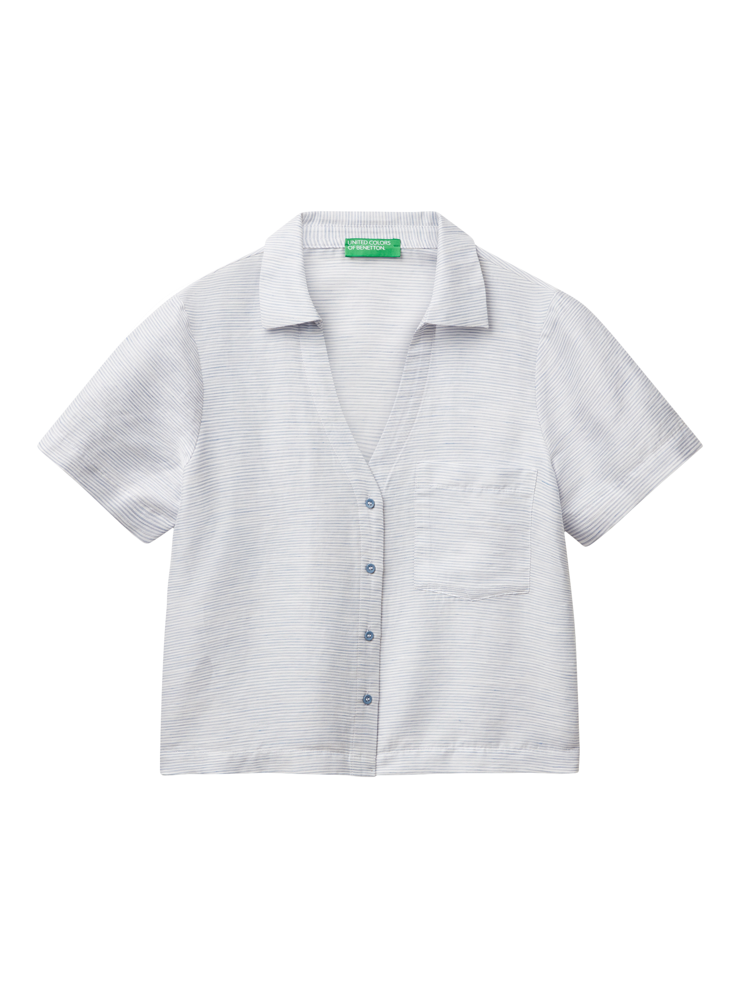 Product image 3 of 4, which shows Benetton Boxy Short Sleeve Linen Blend Shirt, Air Force Blue, XS