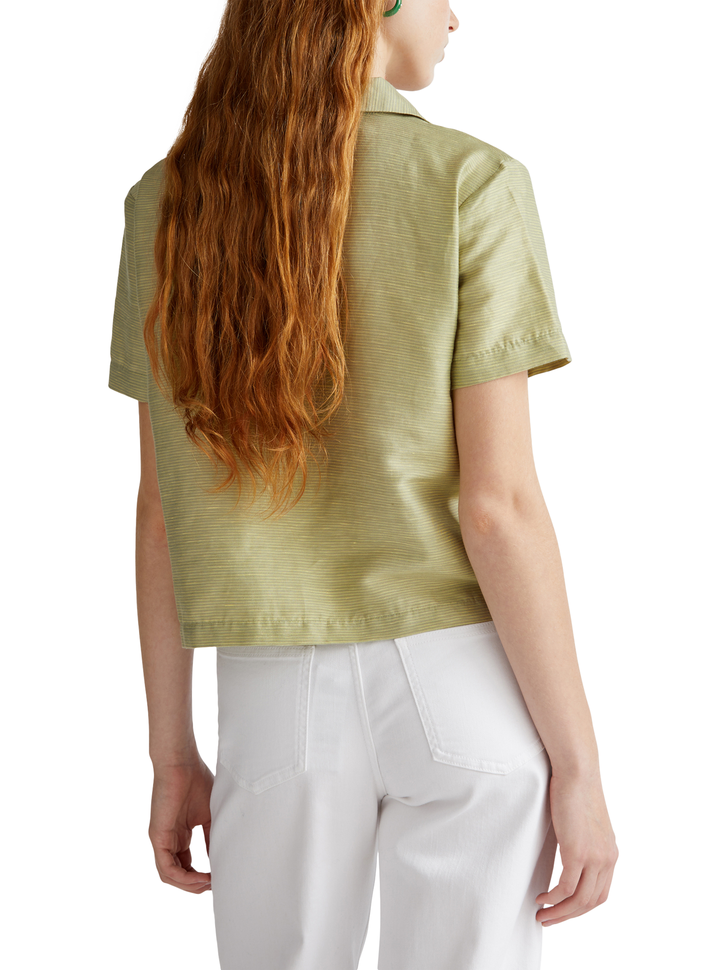 Product image 2 of 4, which shows Benetton Boxy Short Sleeve Linen Blend Shirt, Olive Green, XS