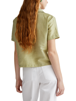 Benetton Boxy Short Sleeve Linen Blend Shirt - view 2, Olive Green