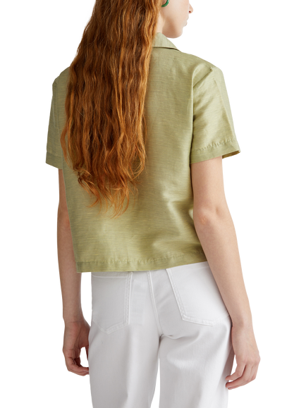 Benetton Boxy Short Sleeve Linen Blend Shirt - view 2, Olive Green