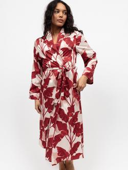 Fable & Eve Shoreditch Leaf Print Dressing Gown, Red, Red