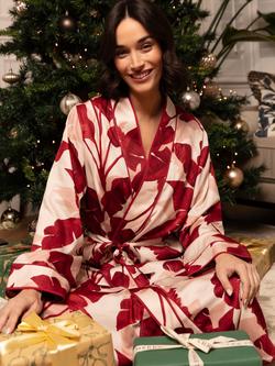 Fable & Eve Shoreditch Leaf Print Dressing Gown, Red - view 2, Red