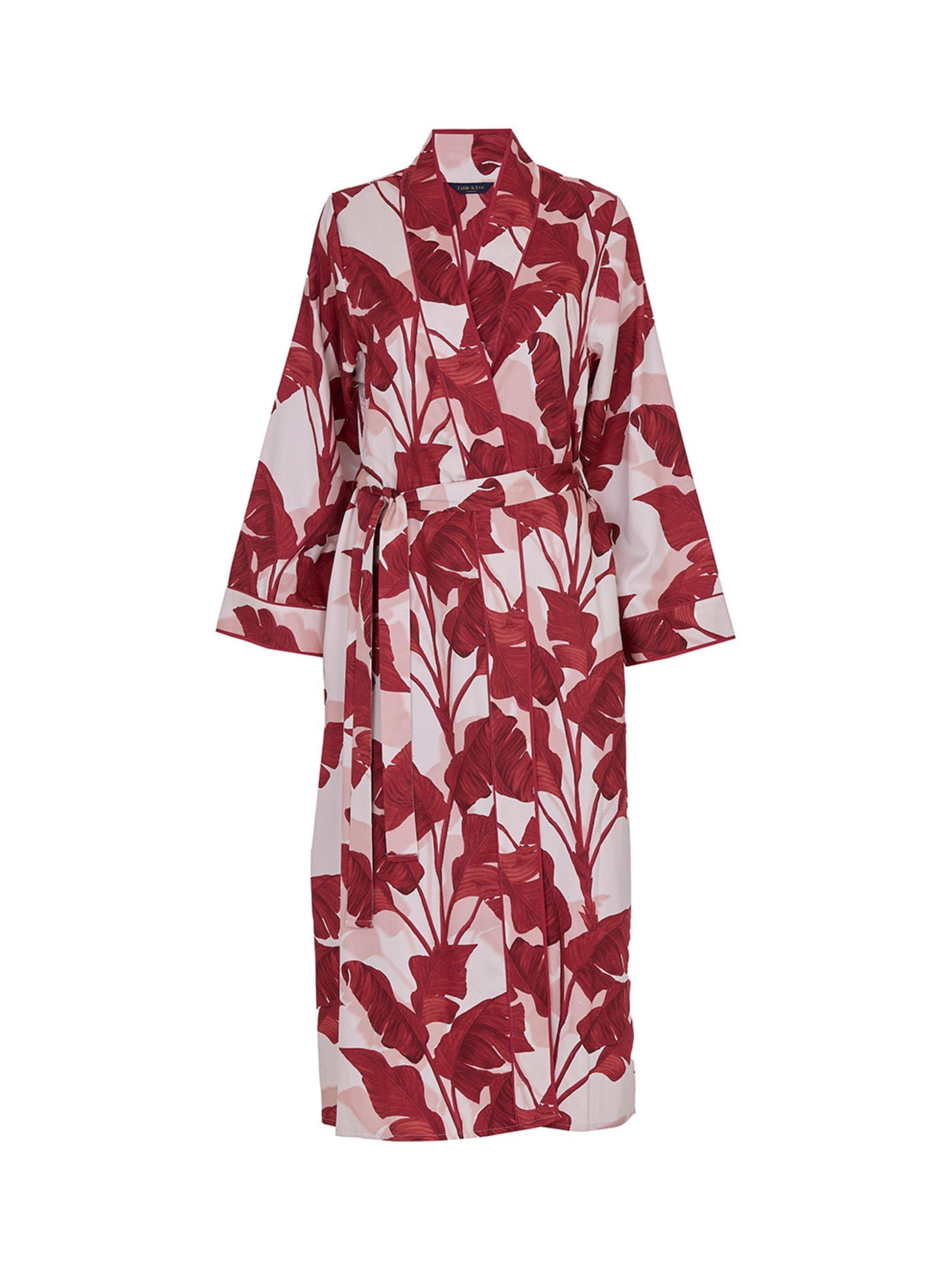 Product image 4 of 4, which shows Fable & Eve Shoreditch Leaf Print Dressing Gown, Red, 8