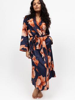 Fable & Eve Camden Floral Long Dressing Gown, Navy, Navy