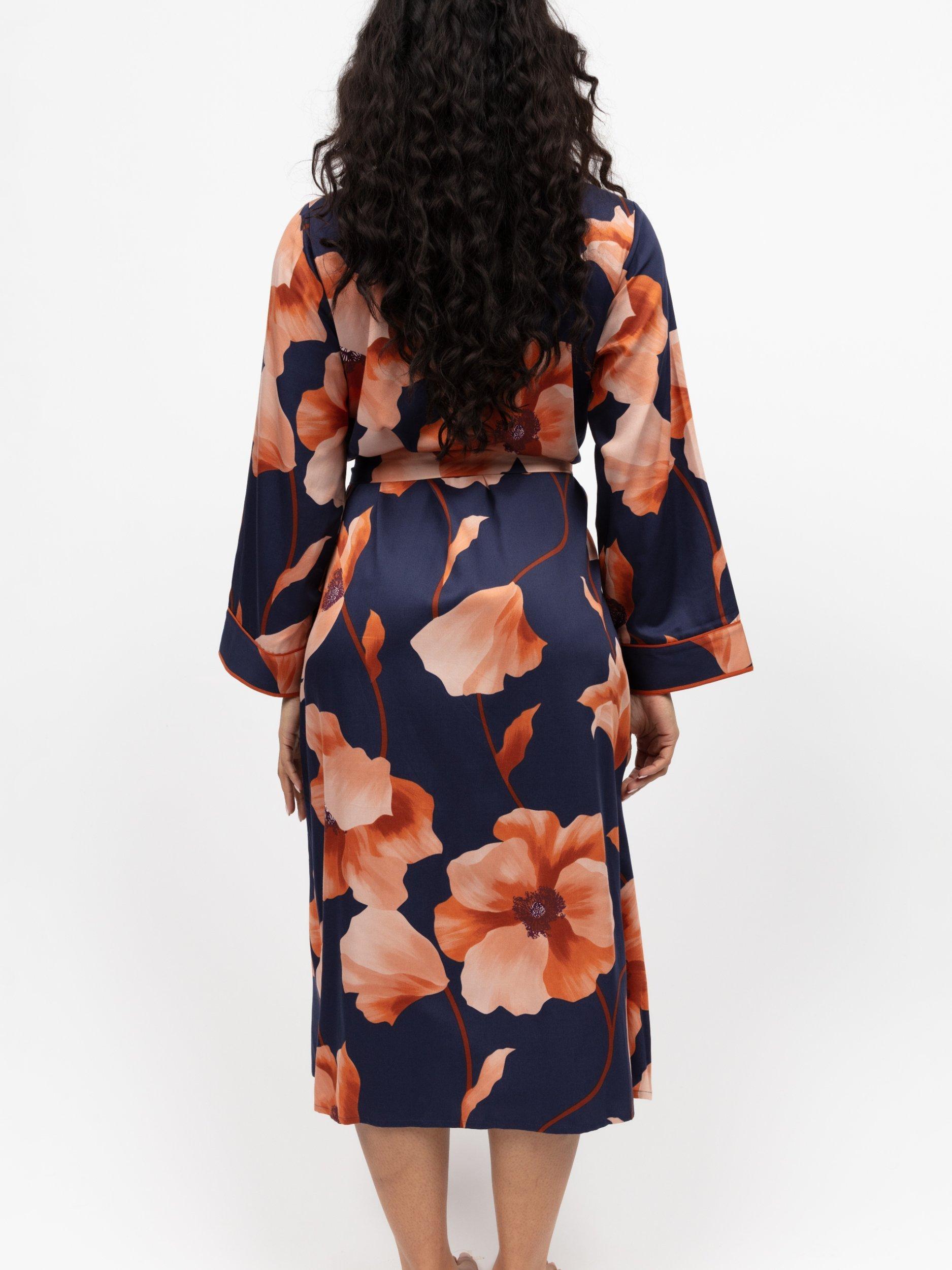 Product image 3 of 4, which shows Fable & Eve Camden Floral Long Dressing Gown, Navy, 8
