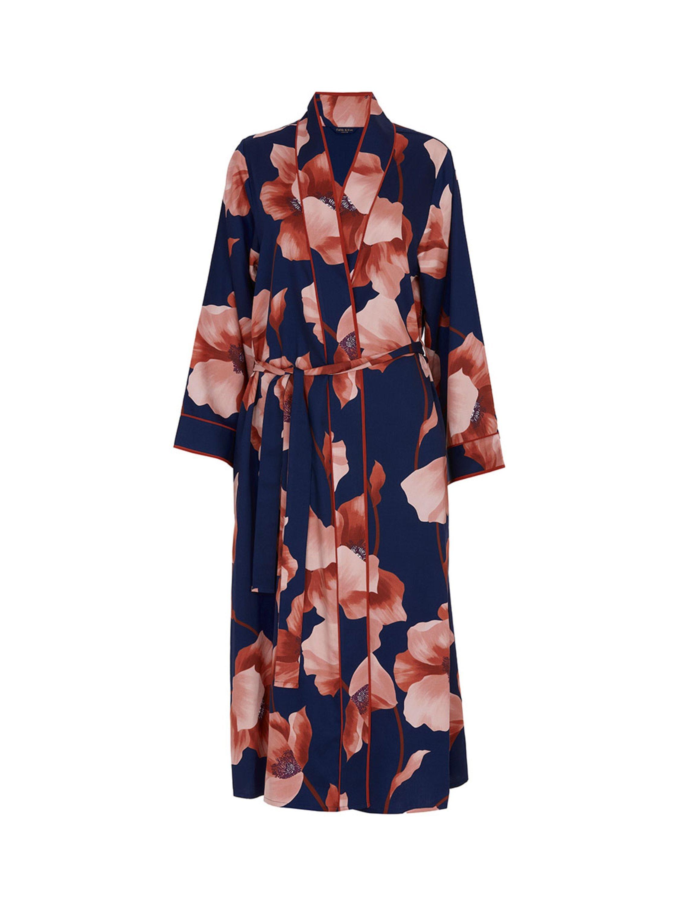 Product image 4 of 4, which shows Fable & Eve Camden Floral Long Dressing Gown, Navy, 8