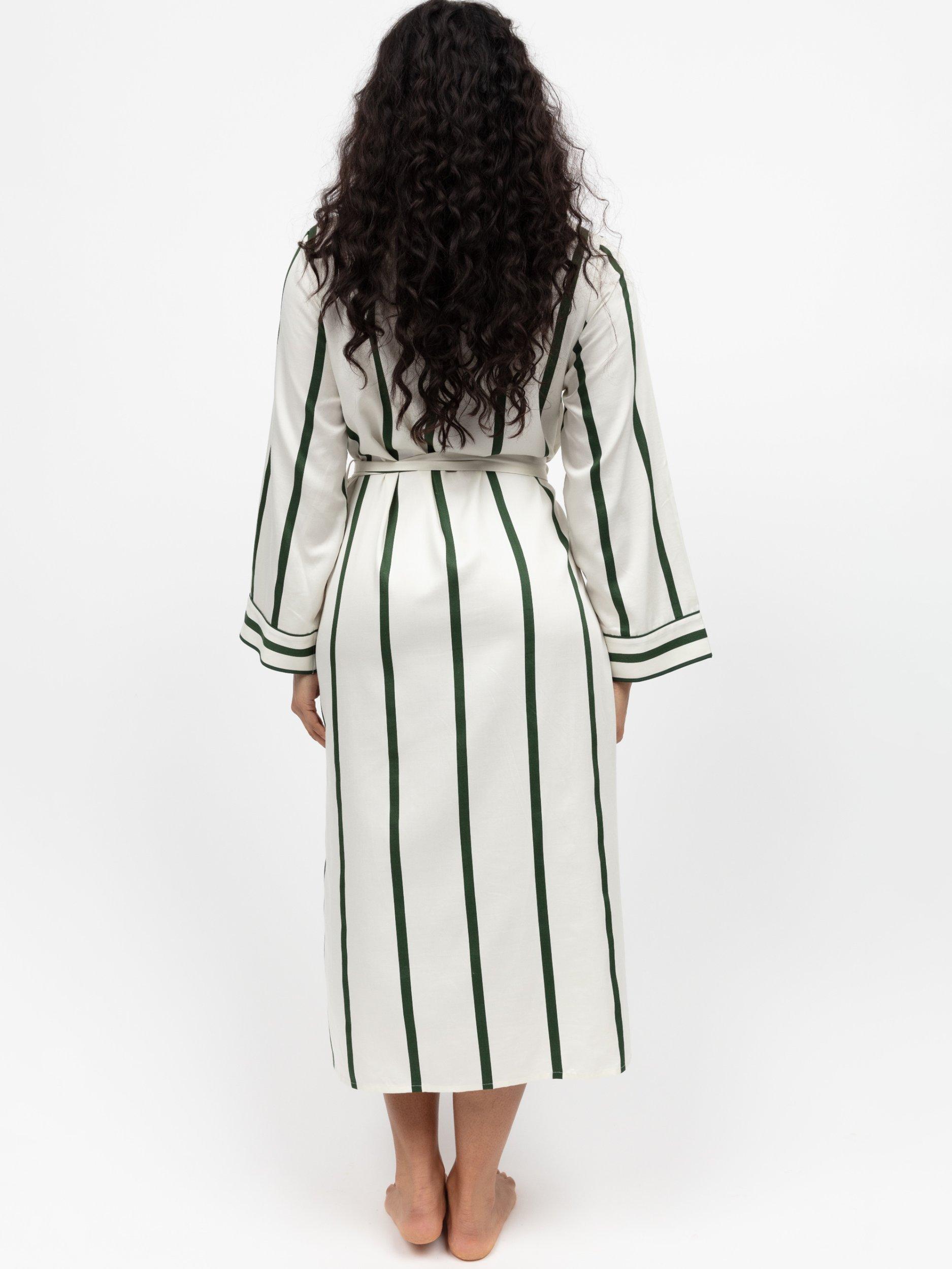 Product image 2 of 3, which shows Fable & Eve Maida Vale Stripe Maxi Dressing Gown, Olive Green, 8
