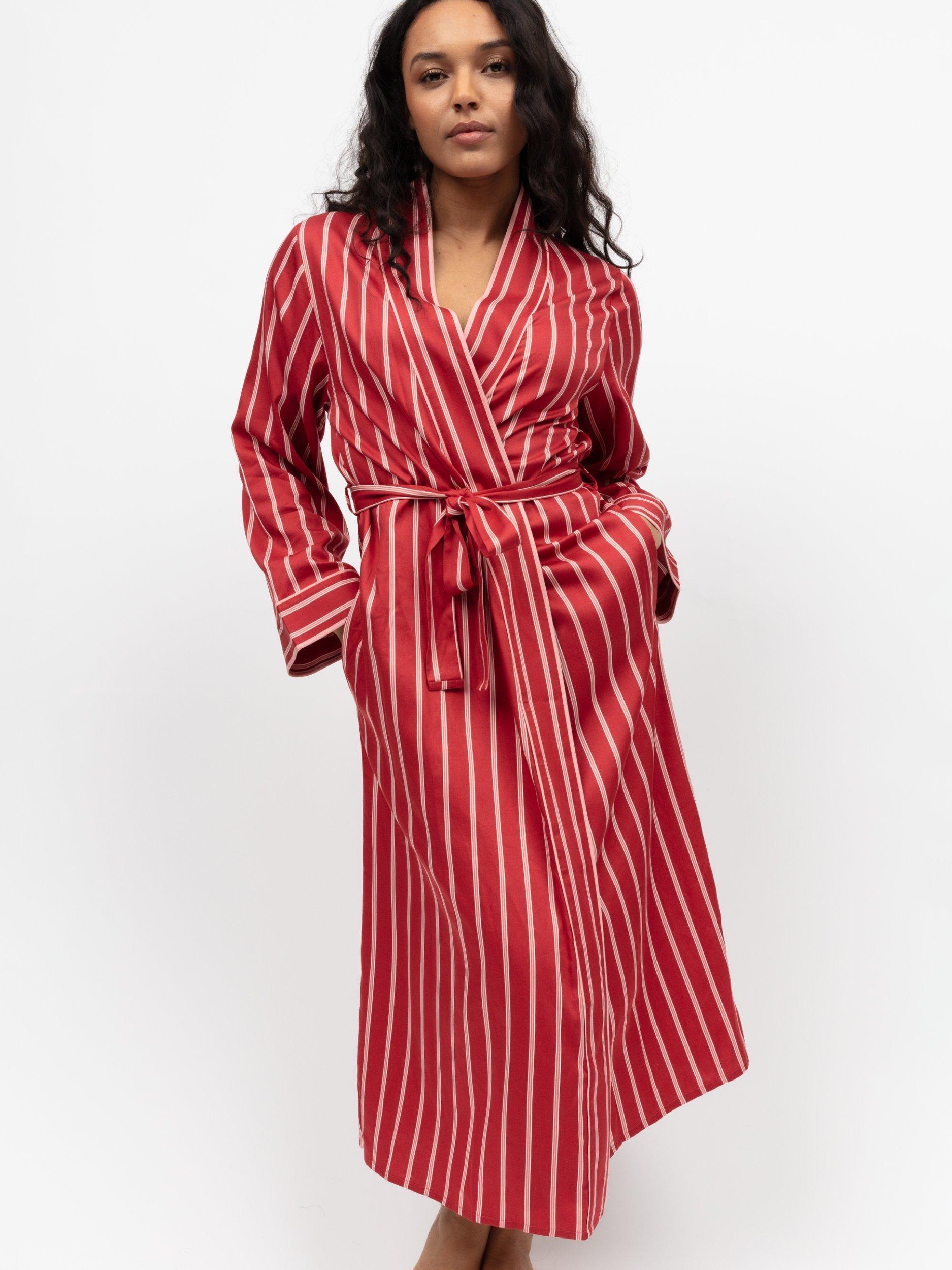 Product image 1 of 4, which shows Fable & Eve Shoreditch Stripe Dressing Gown, Rust Orange, 8