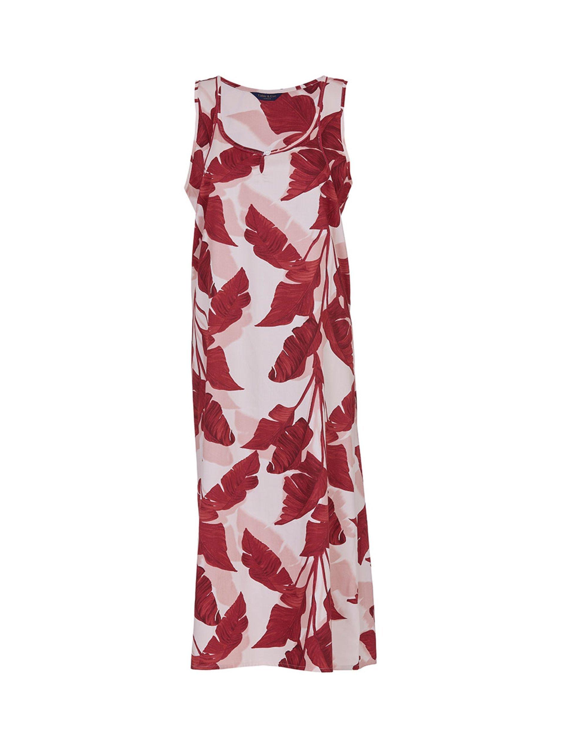 Product image 4 of 4, which shows Fable & Eve Shoreditch Leaf Print Nightdress, Red, 8