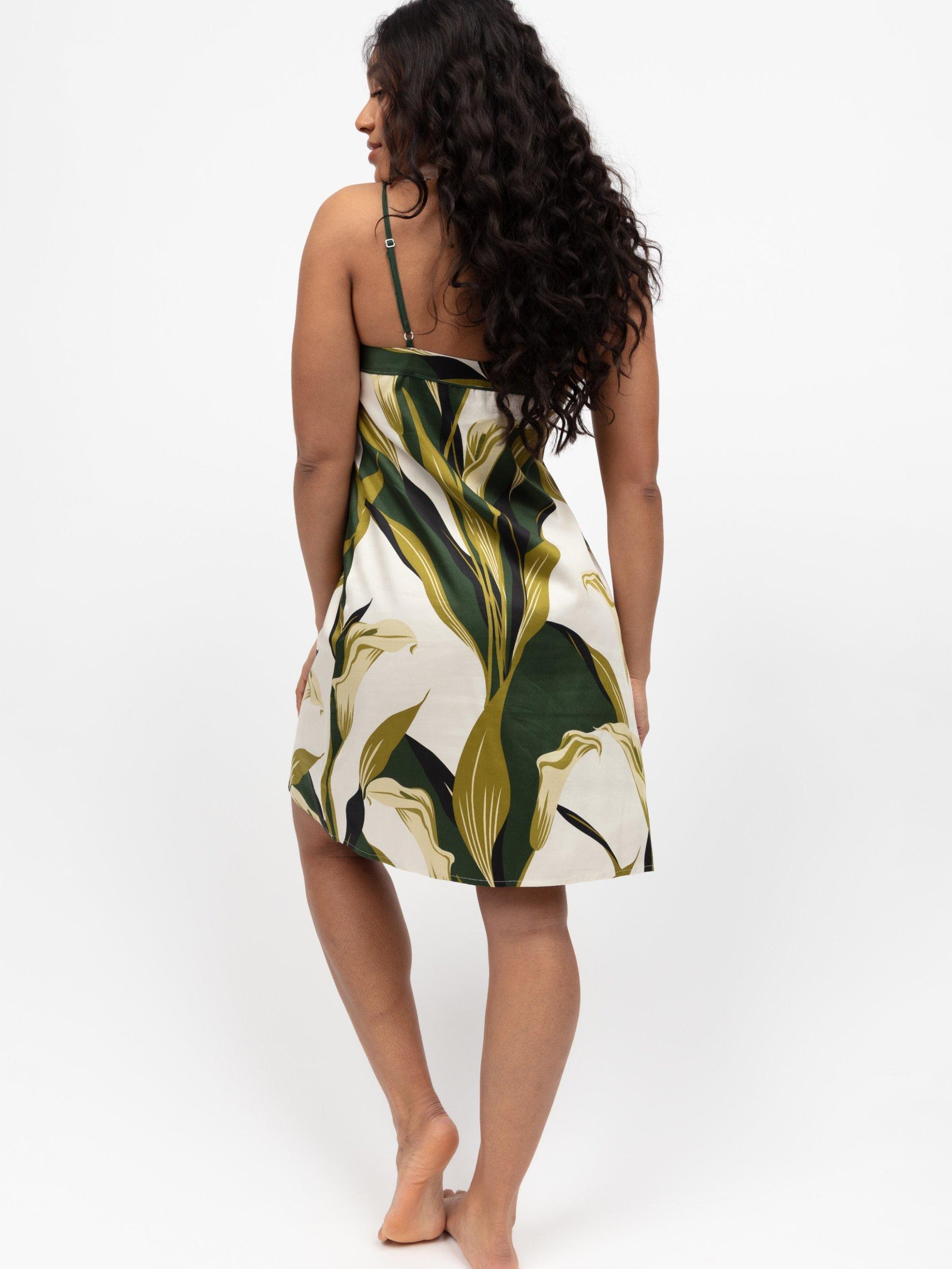 Product image 2 of 3, which shows Fable & Eve Maida Vale Floral Strappy Nightdress, Olive Green, 8