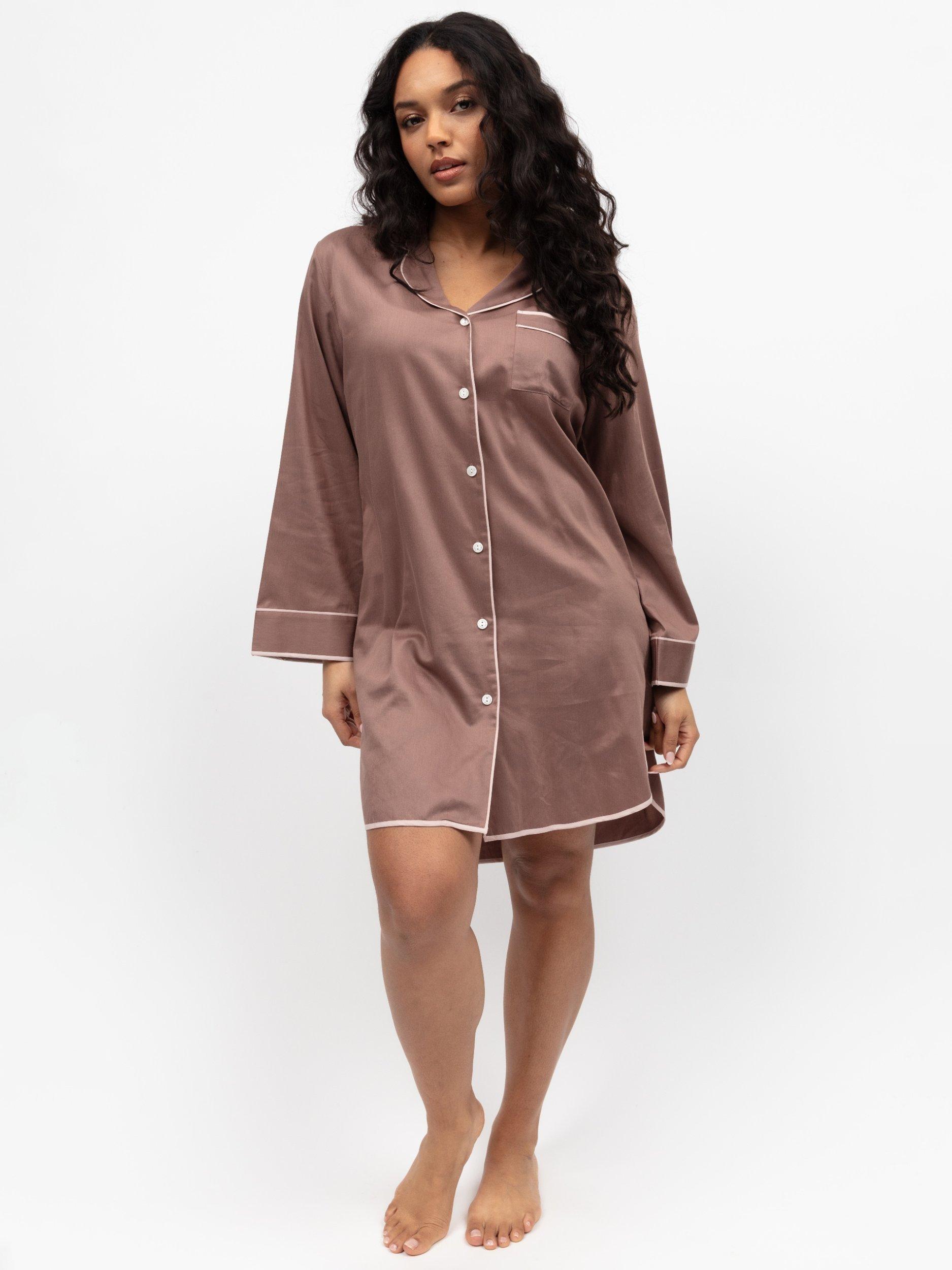 Product image 1 of 4, which shows Fable & Eve Fulham Long Sleeve Knee Length Nightshirt, Mocha, 8