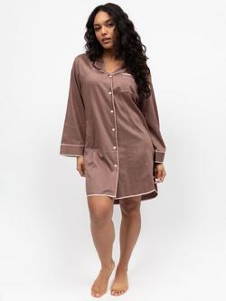 Fable & Eve Fulham Long Sleeve Knee Length Nightshirt, Mocha, Mocha