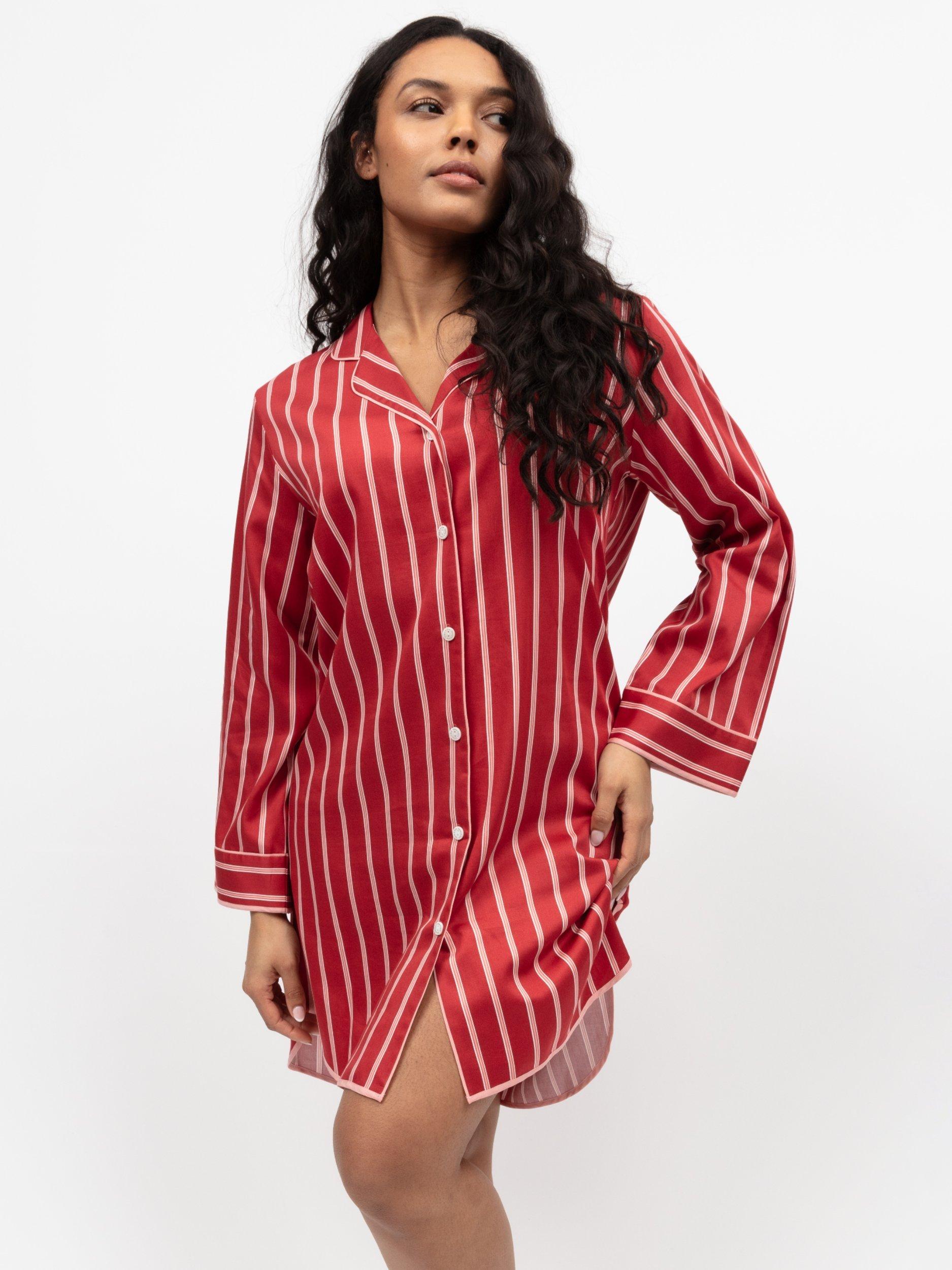 Product image 1 of 4, which shows Fable & Eve Shoreditch Stripe Nightshirt, Rust, 8