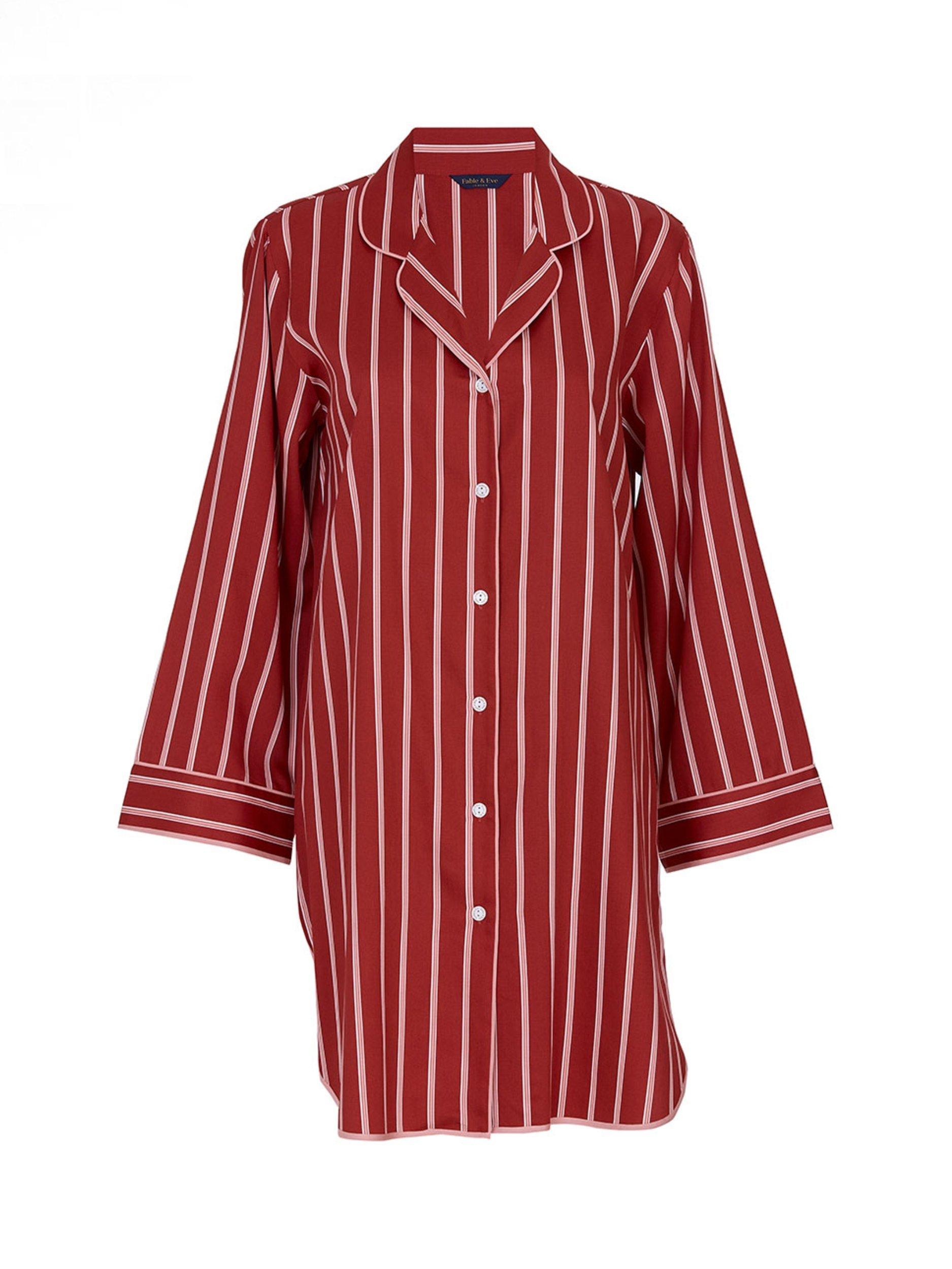 Product image 4 of 4, which shows Fable & Eve Shoreditch Stripe Nightshirt, Rust, 8