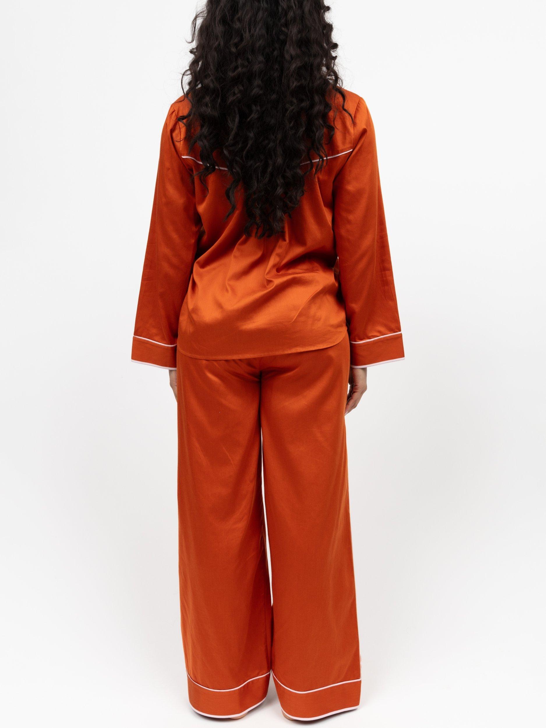 Product image 3 of 4, which shows Fable & Eve Camden Wide Leg Long Pyjama Set, Burnt Orange, 8