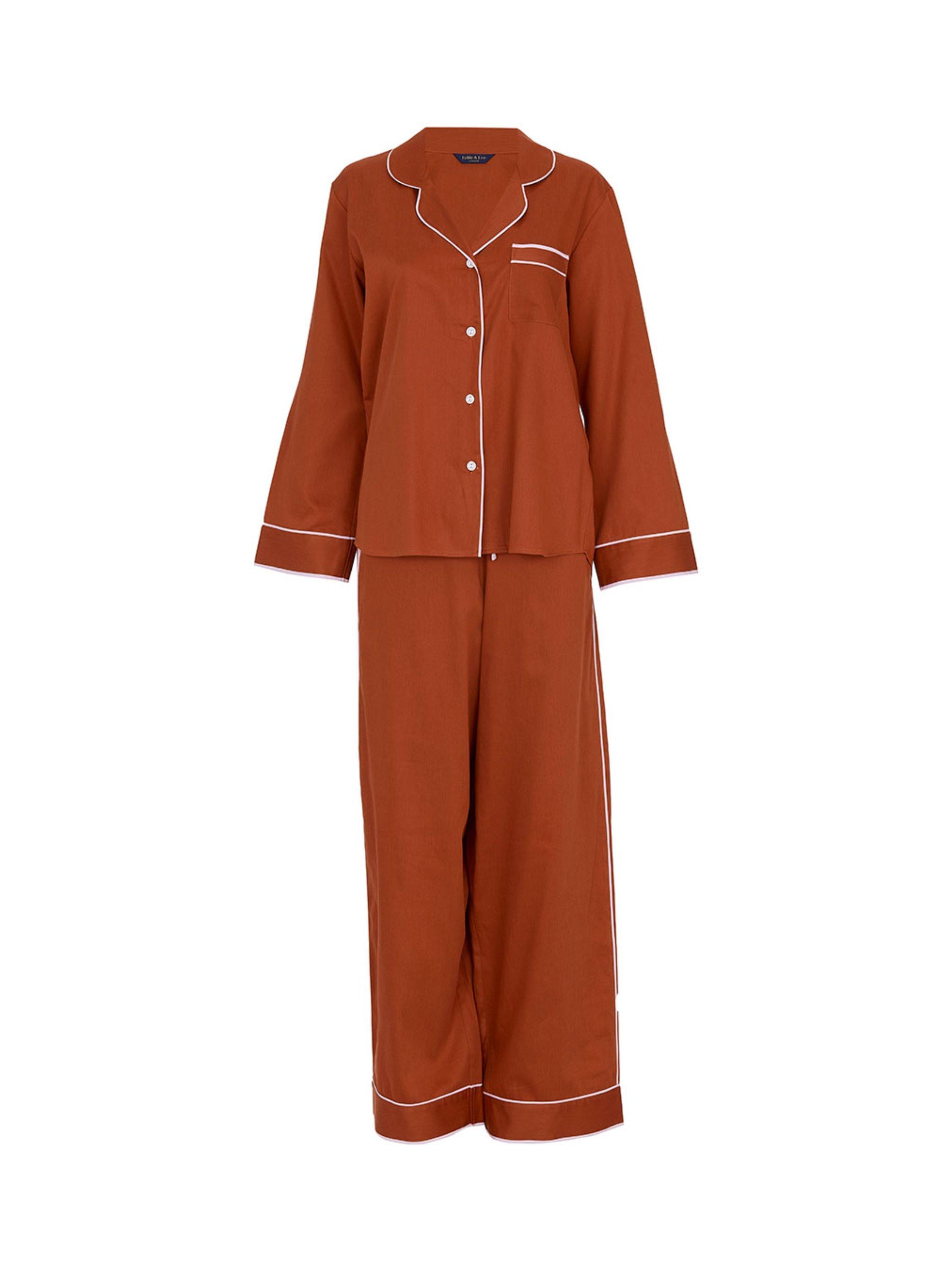 Product image 4 of 4, which shows Fable & Eve Camden Wide Leg Long Pyjama Set, Burnt Orange, 8