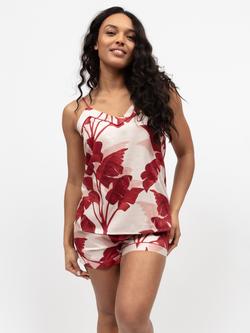 Fable & Eve Shoreditch Leaf Print Shorty Pyjama Set, Red, Red