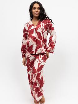 Fable & Eve Shoreditch Leaf Print Long Pyjama Set, Red, Red