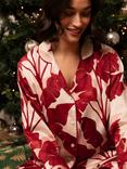 Fable & Eve Shoreditch Leaf Print Long Pyjama Set, Red