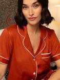 Fable & Eve Camden Contrast Trim Shorty Pyjama Set, Burnt Orange
