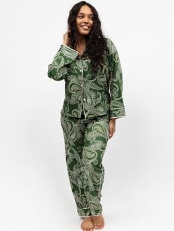 Fable & Eve Maida Vale Paisley Long Sleeve Long Pyjama Set, Olive Green, Olive Green