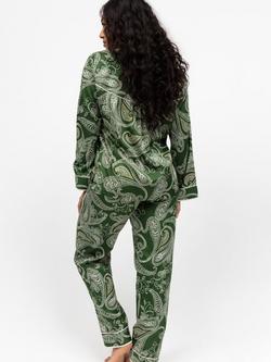Fable & Eve Maida Vale Paisley Long Sleeve Long Pyjama Set, Olive Green - view 2, Olive Green