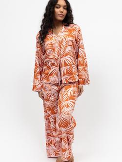 Fable & Eve Camden Palm Print Long Pyjama Set, Burnt Orange, Burnt Orange